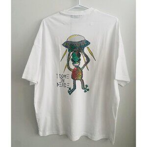 Oversized Alien white T-shirt 100% soft cotton M/L